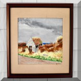 A24. Landscape with barn on canvas board. Signed lower right corner. 12” x 16” - $48 